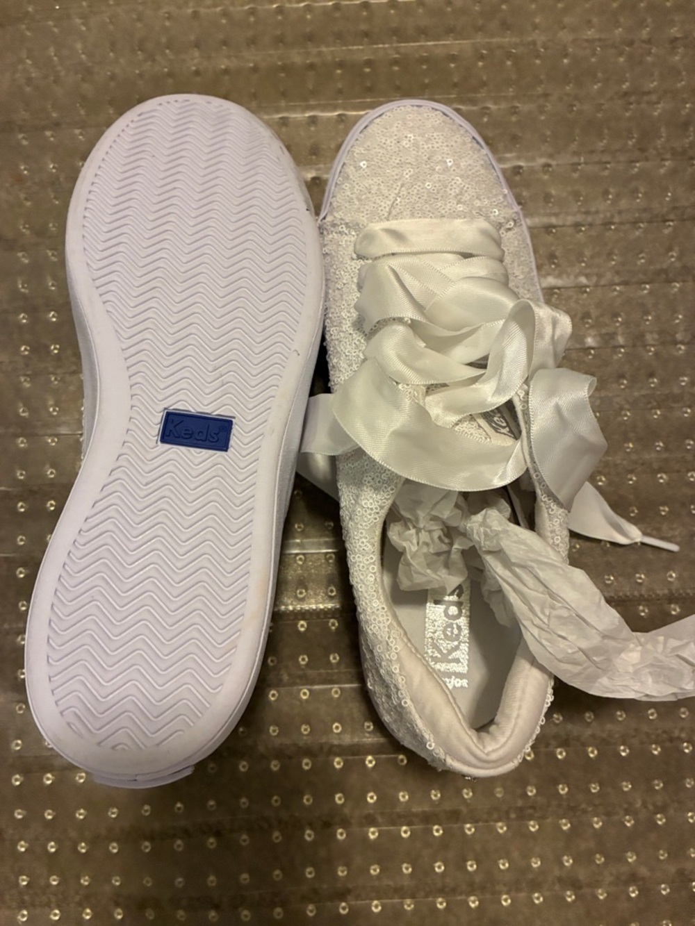 Keds Women’s White Sequin Ribbon Lace Sneakers